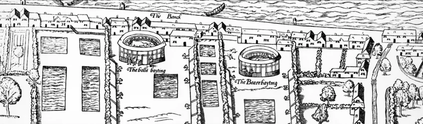Der Standort von Shakespeares Theater, Detail von Civitas Londinum, Karte von London (1560)